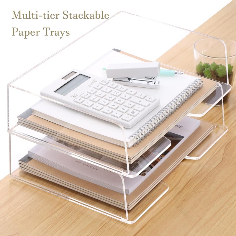 HeZone Acrylic Paper Tray Desk Organizers and Office Suplies Document Storage Enlarged Letter Tray Clear Paper Organizer (Large Horizontal)… - Image 2